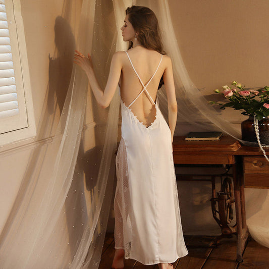 Elegant Open Back Lace-Trimmed Nightgown